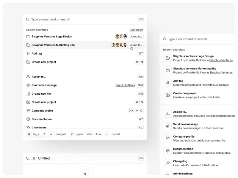 A staff resource menu with recent searches and quick actions